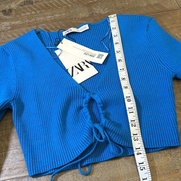 NWT Zara Blue Ruched Cut Out Knit Top - Picture 14 of 14